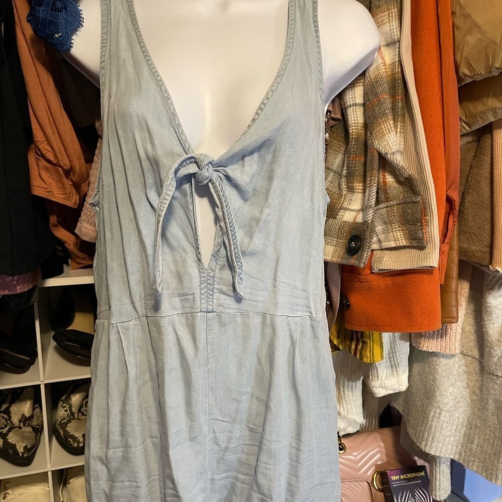 Love Tree Light Blue Tie-Front Denim Romper